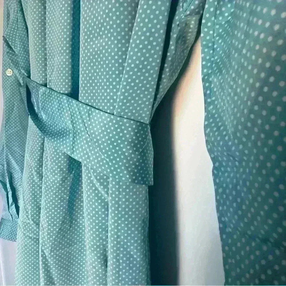 Ms Chaus blue white polka dot shirt dress 8 feminine satin Vintage 80’s 90’s - Picture 11 of 15